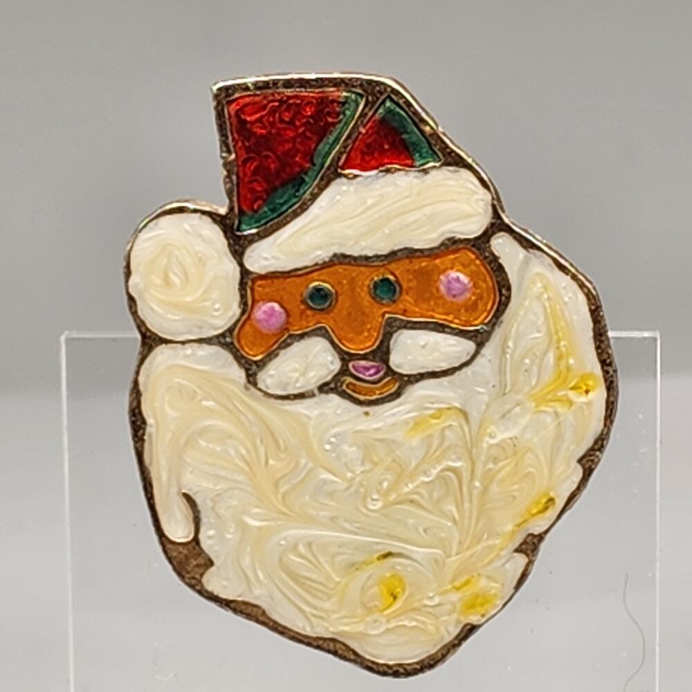 Vintage Santa Claus Brooch Pin 2" Enamel Christmas Holiday Gold Tone Costume